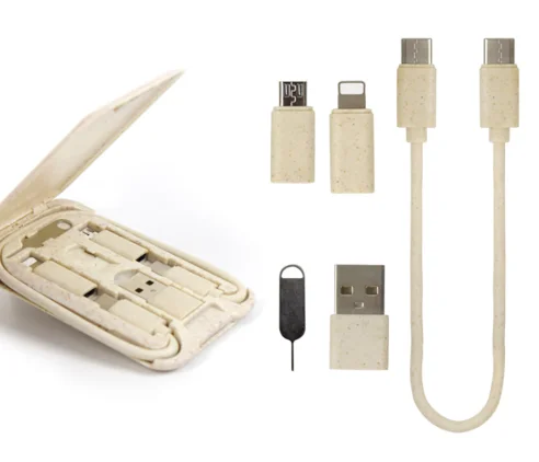 Eco-friendly Wheat Straw Material Polyester Biodegradable Lanyard Usb Cable 3 In 1 Phone Charging Cable