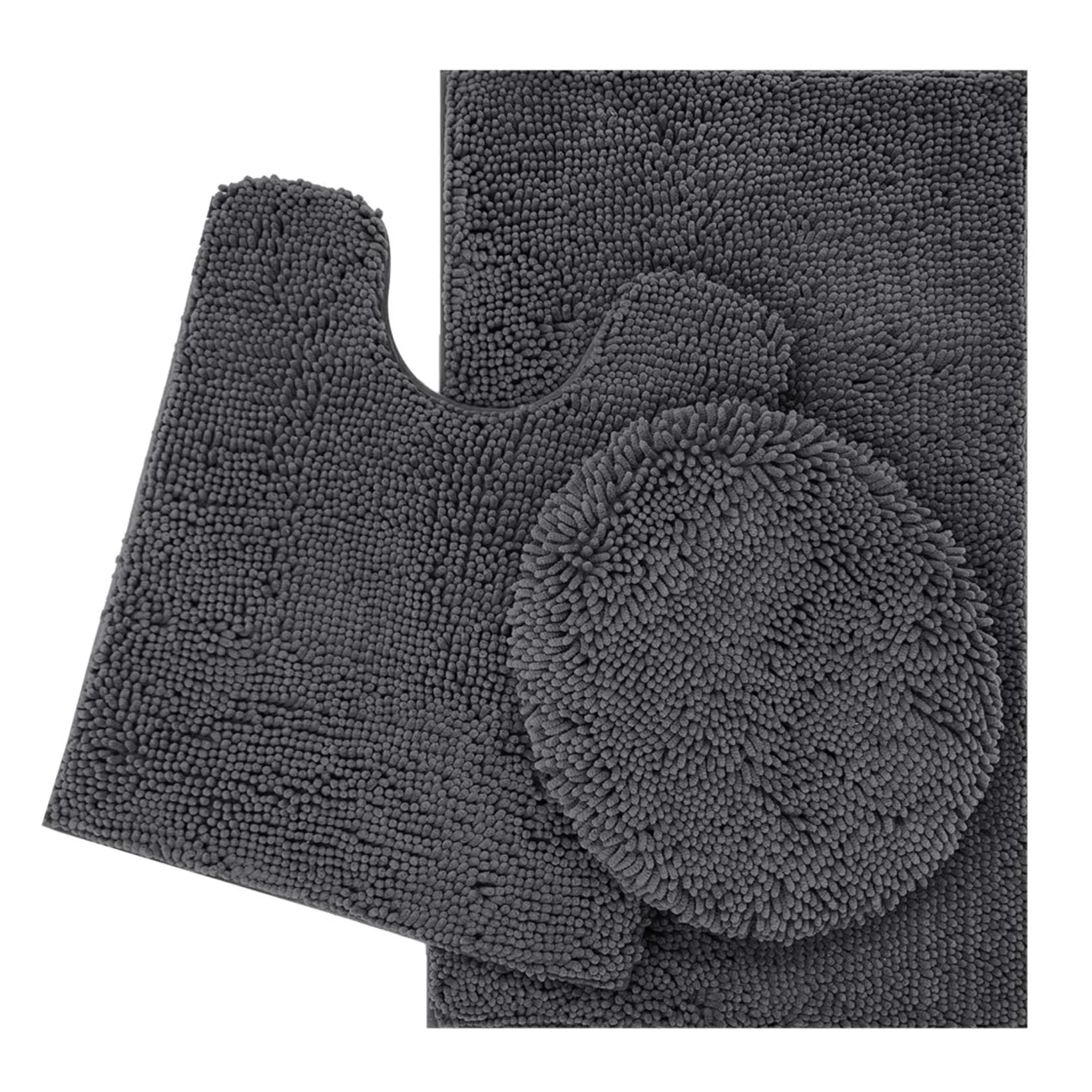 3pc Non-Slip Shaggy Bathmat Absorb Water Floor Mat Chenille Toilet Mat Bathroom Mat Sets for Bathroom