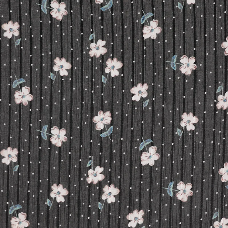 Wholesale spring and summer new striped chiffon small flower printed fabric for dress OEM