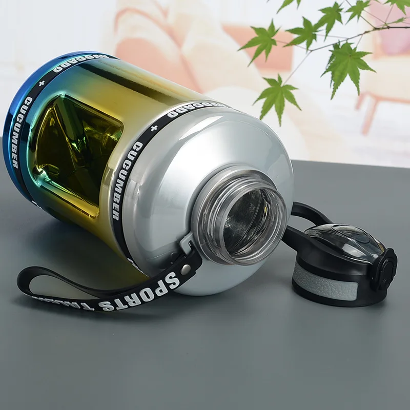 New Arrival Dazzling 2200ml  Large Capacity Double Wall Gym Sports Plastic Water Bottle With Straw And Handle