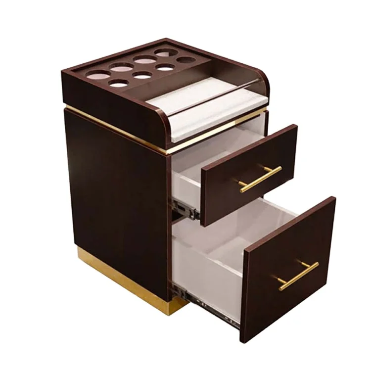 classic high quality durable wood countertop granite quartz rolling spa pedicure cart storage