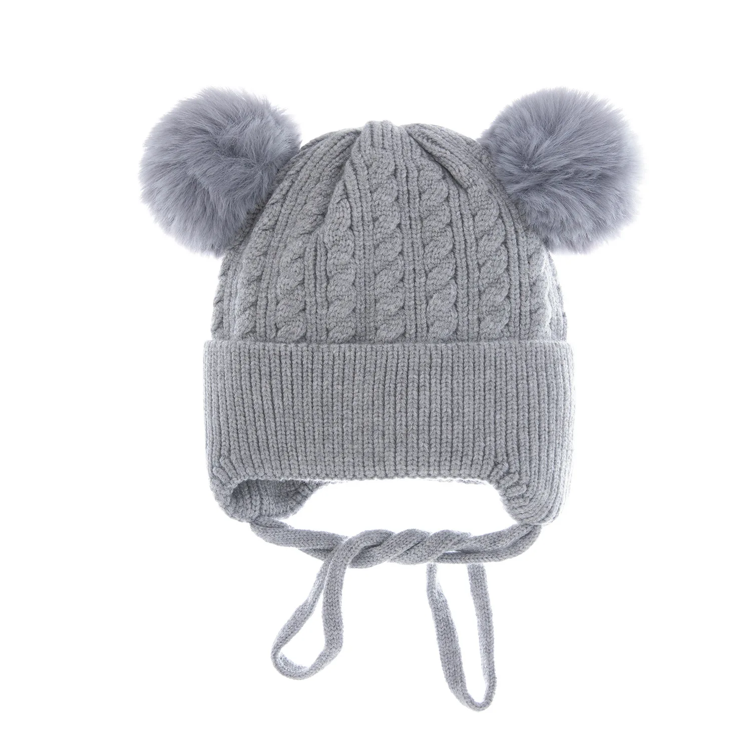 Double Pompom Hat Winter Knitted Kids Baby Girl Hat Warm Thicker Children Infant Beanie Cap Bonnet D471-1
