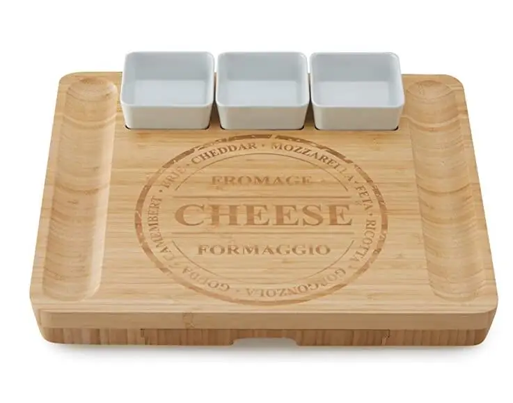 Bamboo Wooden Cheeseboard Large Cheese Board Set Charcuterie with Ceramic