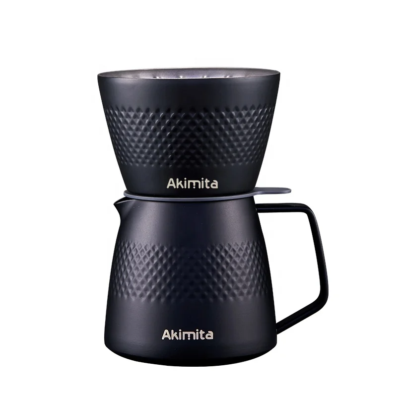 Akimita оптовая продажа V60 нержавеющая сталь конус залить двойной слой кофе капельница набор