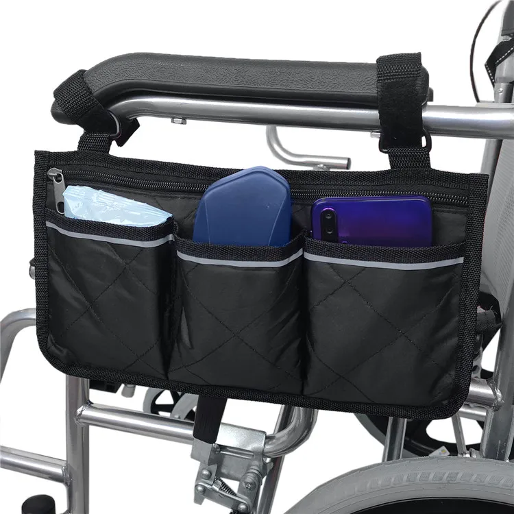 Multi Colors Walker Wheelchair Travel Armrest Side Carry Pouch Bag with Reflective Strip
