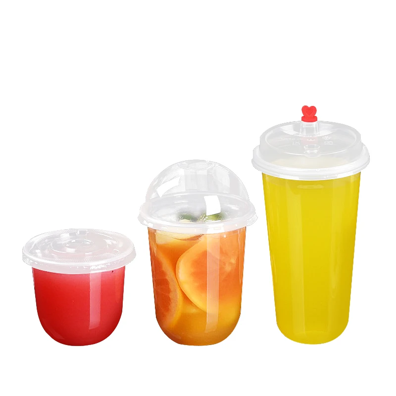 Custom Wholesale pp cup 90mm 95mm U Shape Cup Disposable Plastic Bubble Tea Cup with lid