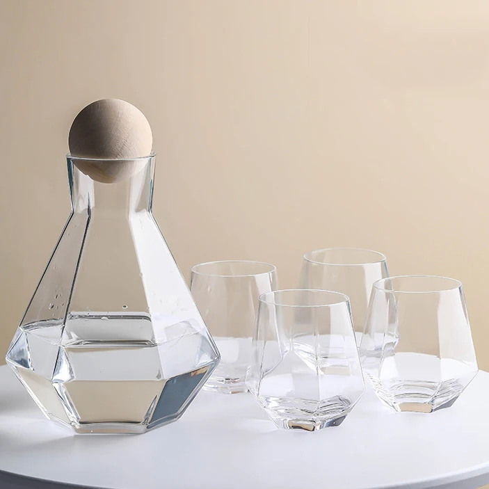 High Borosilicate Tinted Water Jug Eco Glass Pitcher Jar Set with Wooden Lid