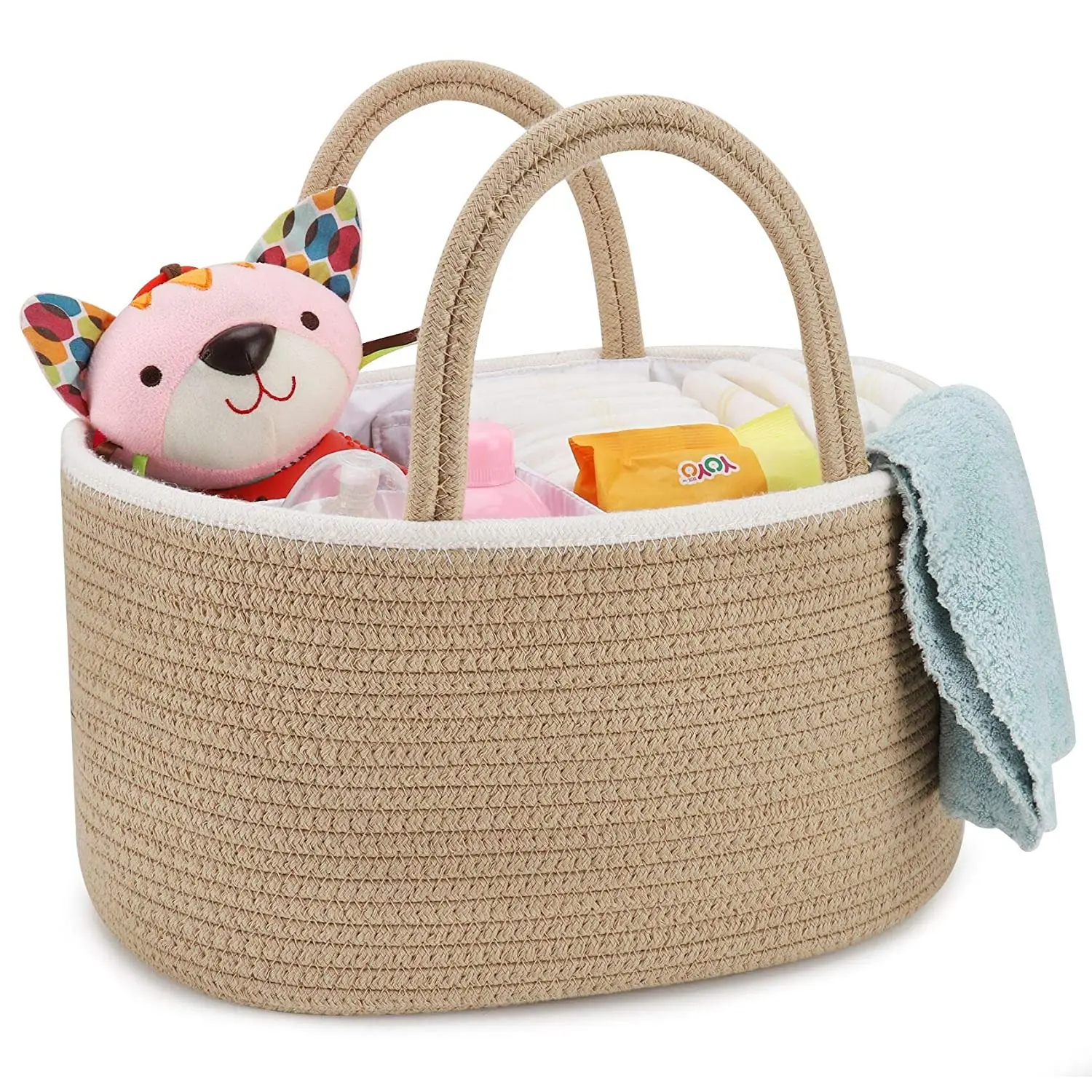 Nursery Baby Diaper Caddy Organizer Bin Cotton Rope Tote Basket for Changing Table Car Girls Pattern with Logo Storage Caddies