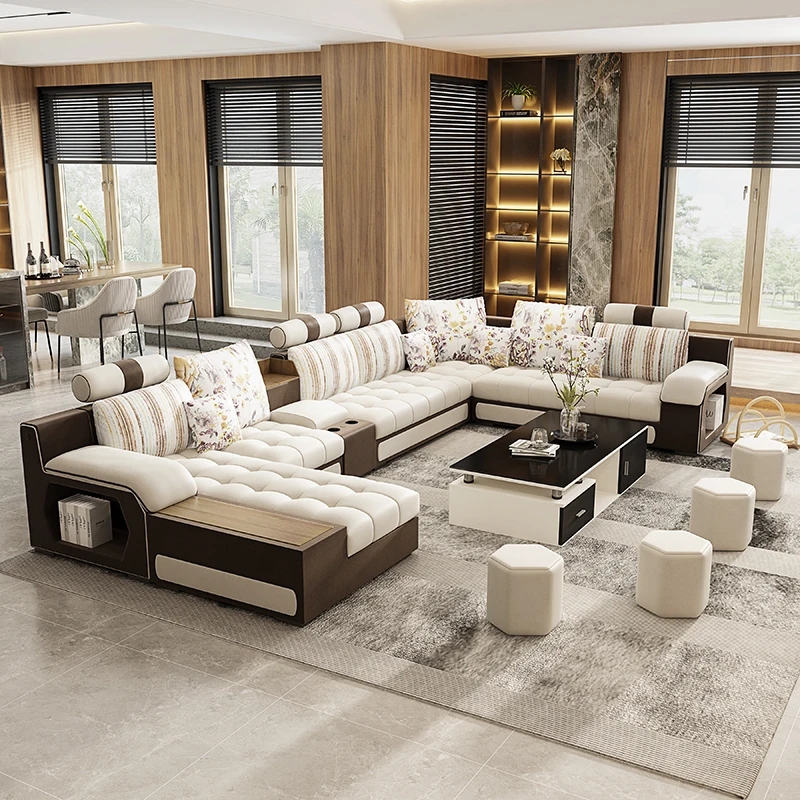 Factory Price U Shape Nordic Modern Contemporary Fabric Sofa Set Living Room Furniture for Home