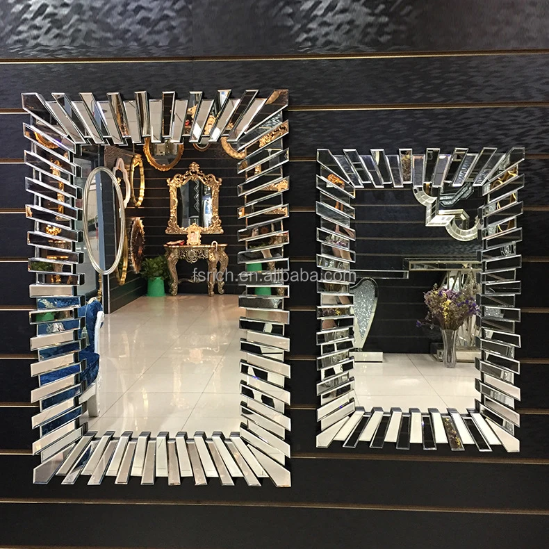 Factory Wholesale Hot Sell High Quality Venetian Style 3D Modern Luxury Irregular Wooden Frame Mirror For Wall Decor