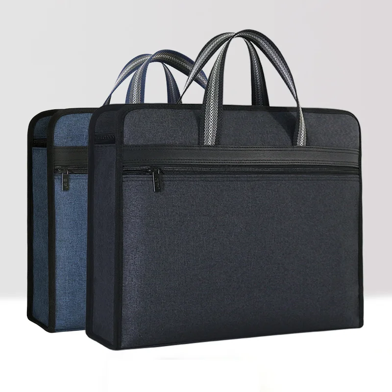 Hot Sale QQgift OEM Custom File Bag Oxford A4 Handheld Information Bag Business Zipper Bag Conference Large Capacity Briefcase