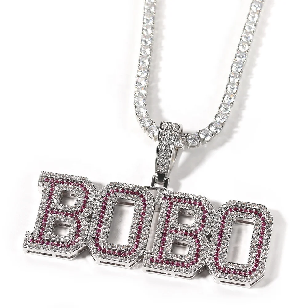 2022 New Hip Hop Jewelry For Women Purple Initial Name Pendant Necklaces Iced Out CZ Varsity Letter Custom Name Pendant Necklace