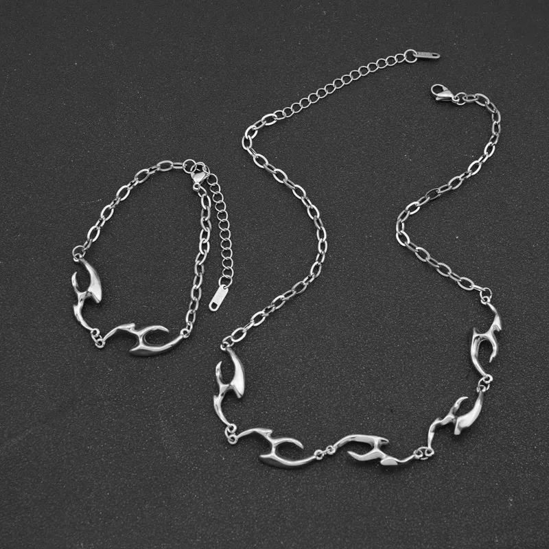 Wholesale Direct Sales Silver Flame Chain 316l Stainless Steel Choker Necklace Lead and Nickel Free Waterproof Necklace Jewelry