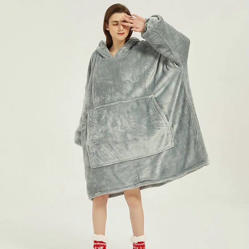 wearable hoodie throw flannel sherpa fleece for sleeping hug blanket