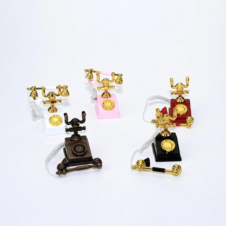 1/12 Scale Miniature Classical phone Accessories iron telephone set dollhouse dec DIY Craft