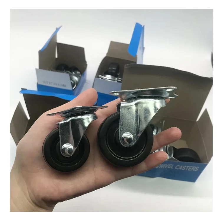 2 Inch Replacement Furniture Swivel Casters 50mm Black Rubber Wheel No Bearing Rubber Base Wheel Directional Industrial 30kgs/pc