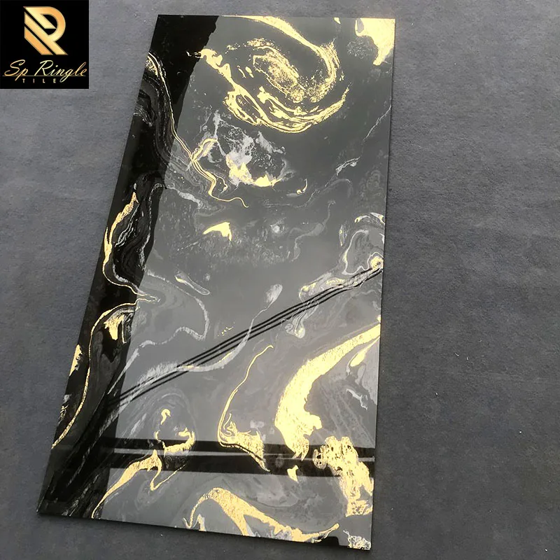 600x1200 black gold vein design bathroom mirror tiles for decoration custom decorative tiles for wall