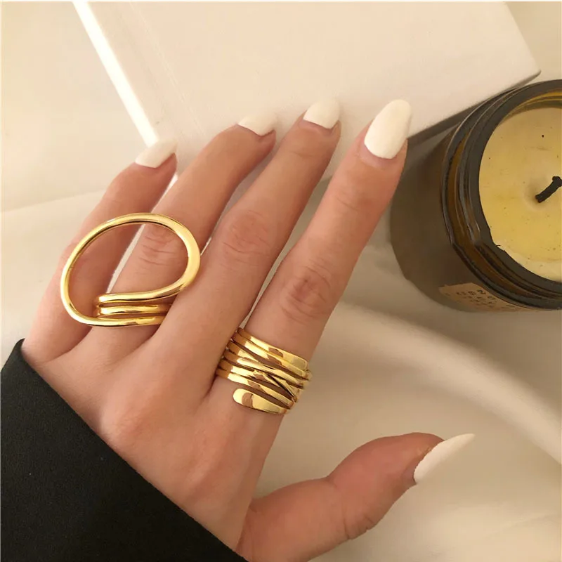 European and American fashion temperament personality hip hop opening index ring gold exaggerated line ring women