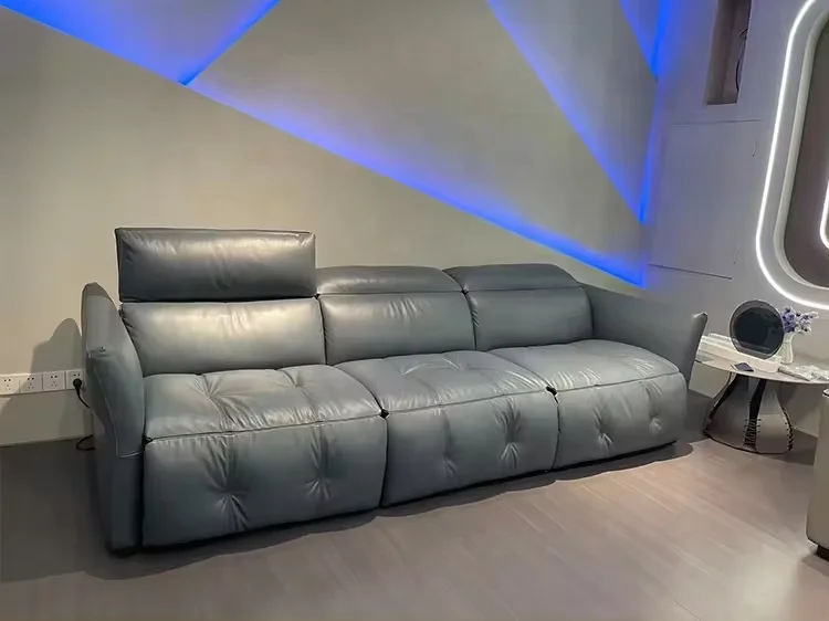 3 Seater Genuine Leather Loveseat Recliner Sofa Set Reclinable With Massage Function For Living Room
