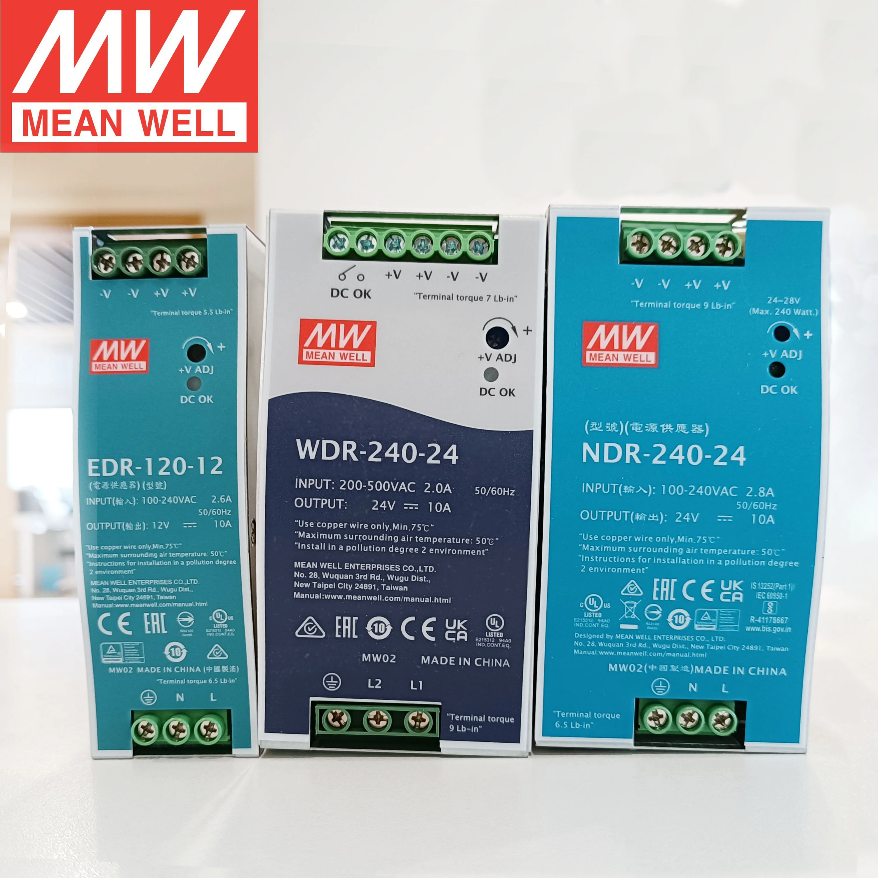 Mean Well DRC 24V din rail power supply 40W 60W 100W 180W Meanwell switching power supply with global certificates