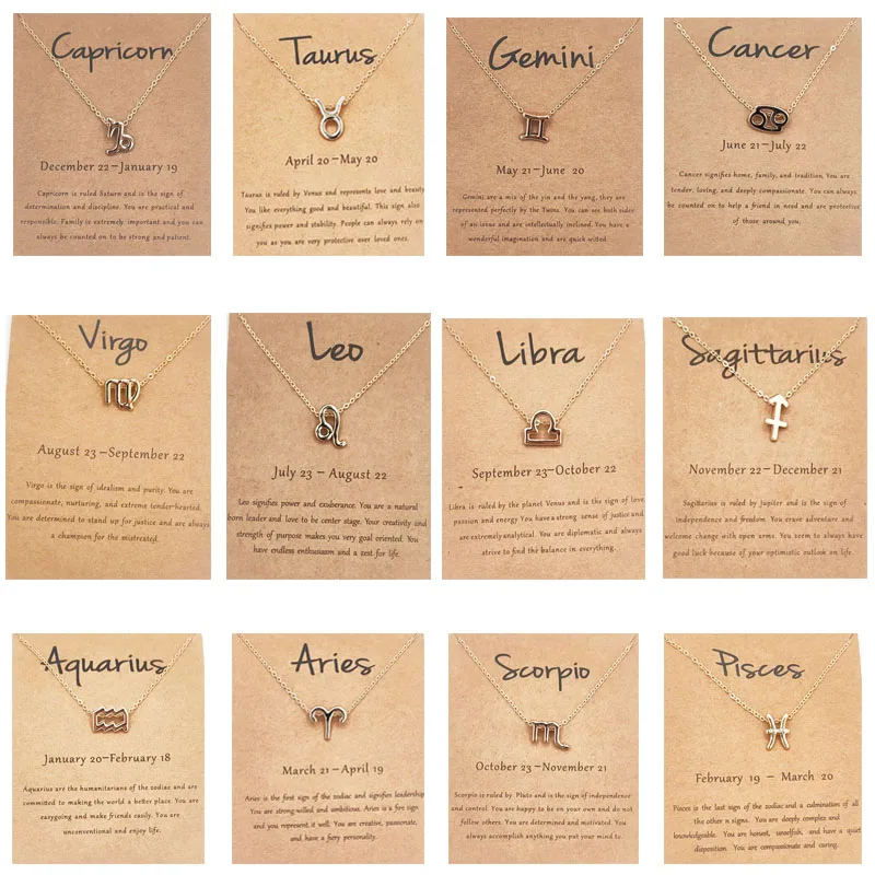 Women Astrology Jewelry Gold Plated Horoscope Necklace Zodiac Sign Pendant Necklace