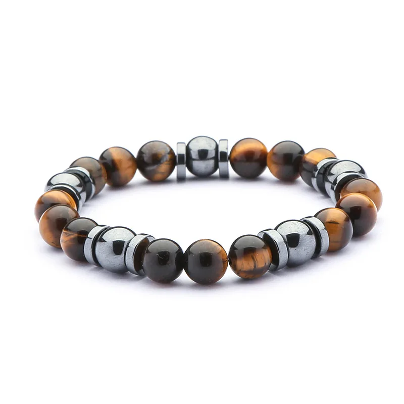 wholesale grade  AB+ natural stone beads natural Gemstone 8mm brown tiger eye stone and hematite men bracelet