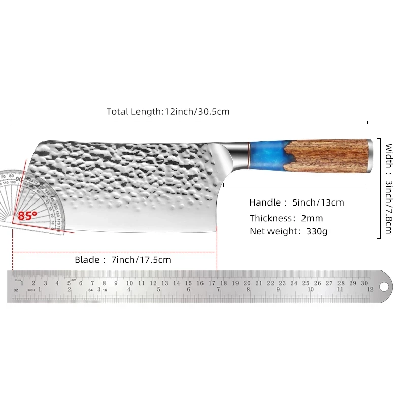 High Quality 7inch Stainless Steel Chinese Cleaver Butcher Knife With Resin Wood Handle