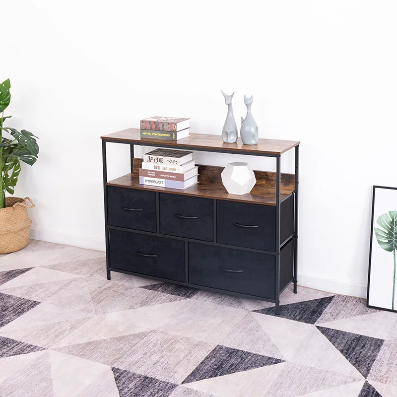 Modern TV Stand Living Room Dresser TV Stand Entertainment Center with Fabric Drawers Media Console Table with Open Shelves