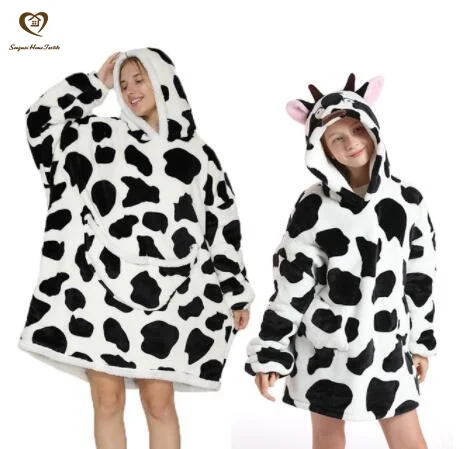 Songmai Oversized Sherpa Hooded Sweatshirt Blanket, Fleecehug Hoodie Wearable Print Blanket, TV Blanket