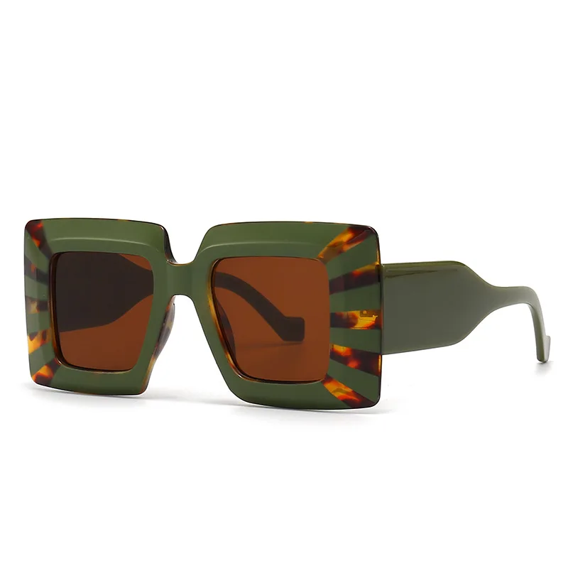 Vintage Oversized Square Stripe Frame For Women New Luxury Brand Oversized Zebra Print Sun Glasses Men Wide Leg Shades