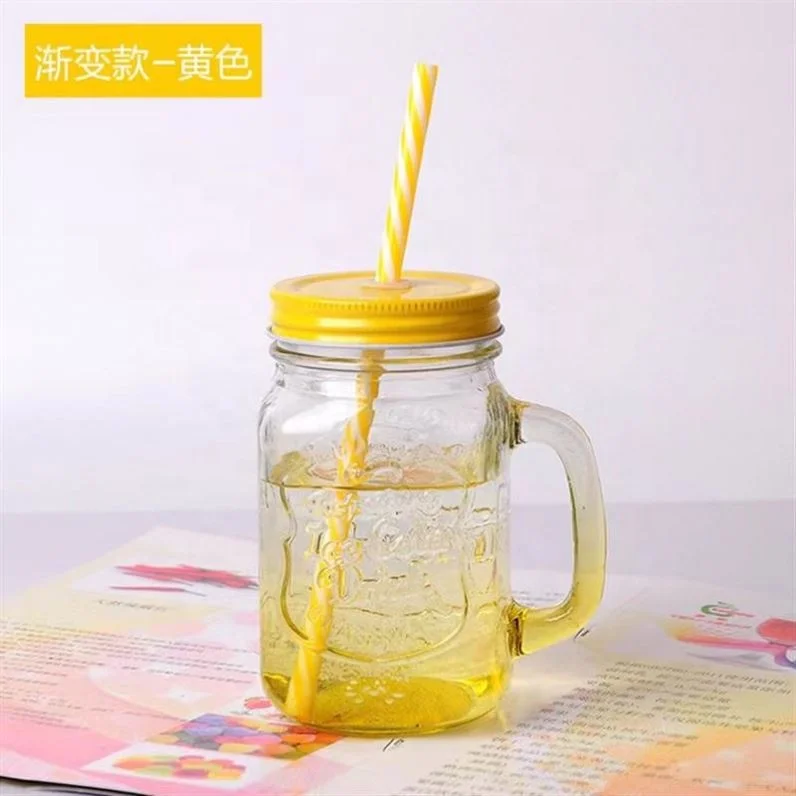 Gradient glass with straw handle cold drink retro rooster cup milk tea .