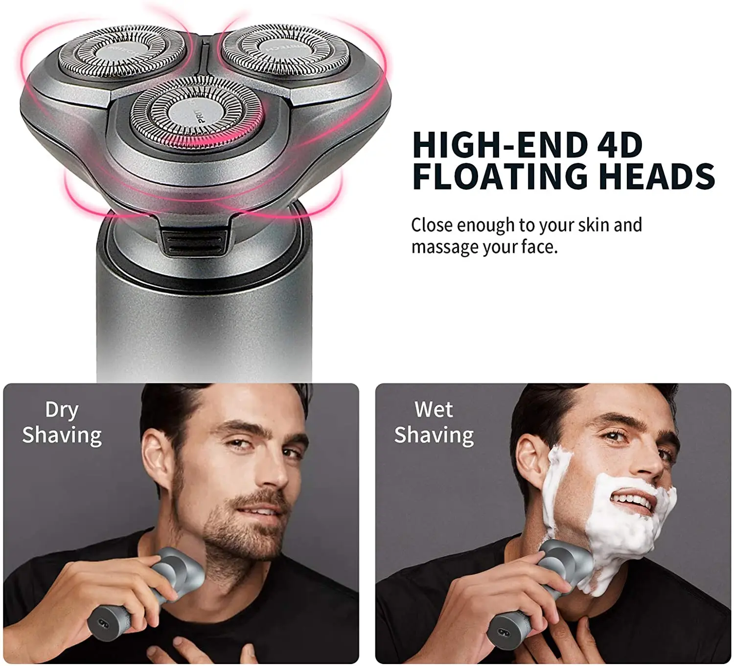 PRITECH IPX5 Floating Rotary Triple Blade Washable electric razor Rechargeable electric shaver for men