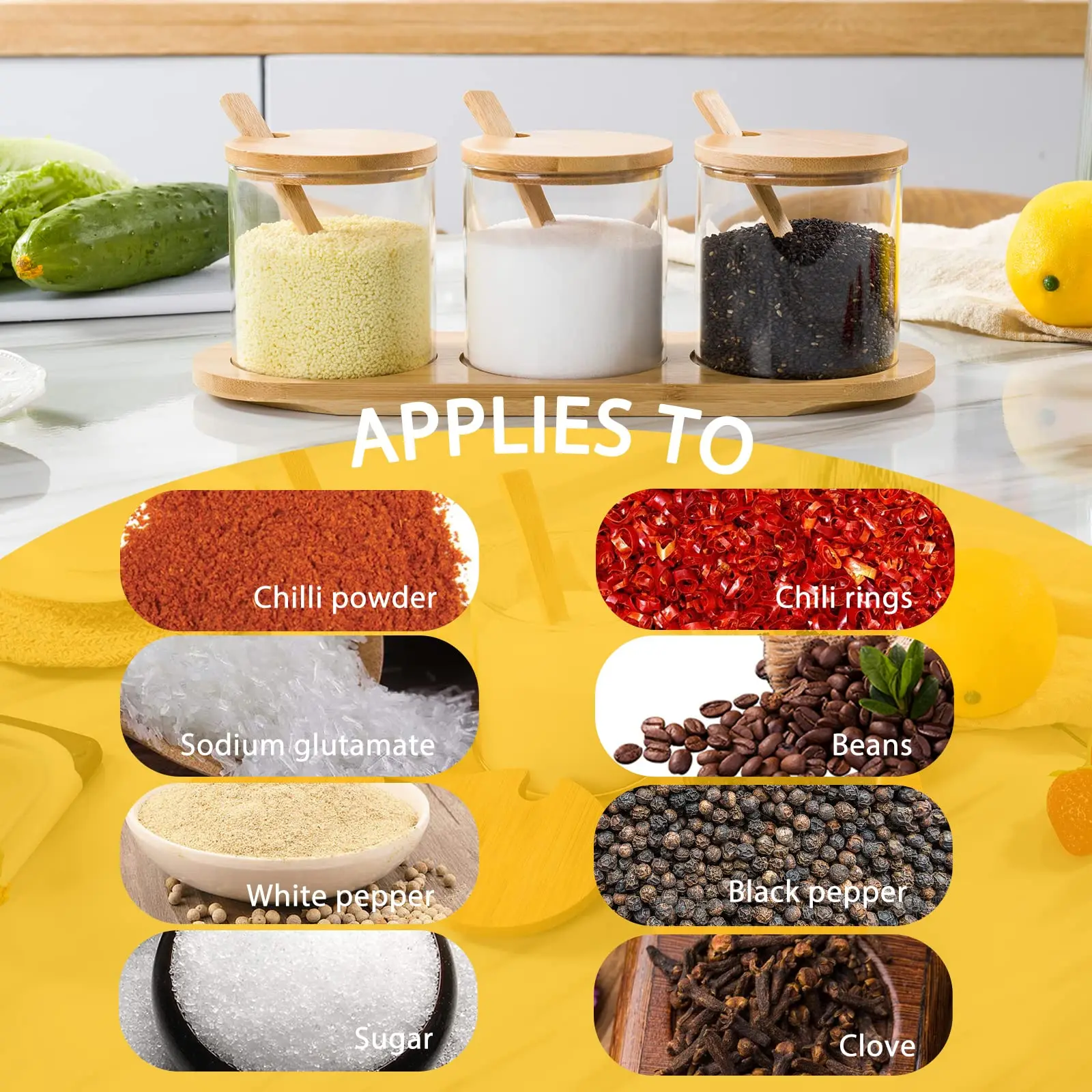 Glass spice jar kitchen seasoning jar set  With Lid Salt And Pepper Containers Food Storage Box With Spoons