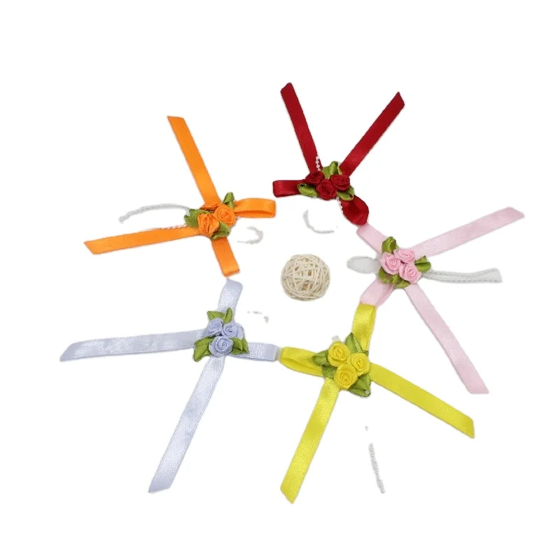 Manufacturer Custom 1cm Multi-color Ribbon Plus Small Flower Sticky Pearl Chain Hand Tie Bow