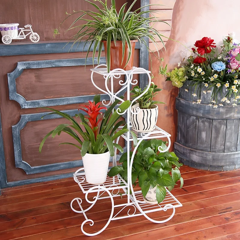 Junju Flower Stand 4-Layer Iron Pot Display European Style Flower Baskets with Rack Stand Plant Holder For Indoor Outdoor Garden