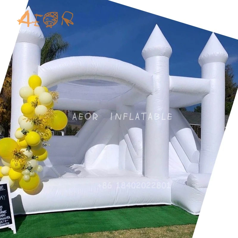 Commercial  inflatable Comic bounce house for sale jumping castle All White moonwalk with slide