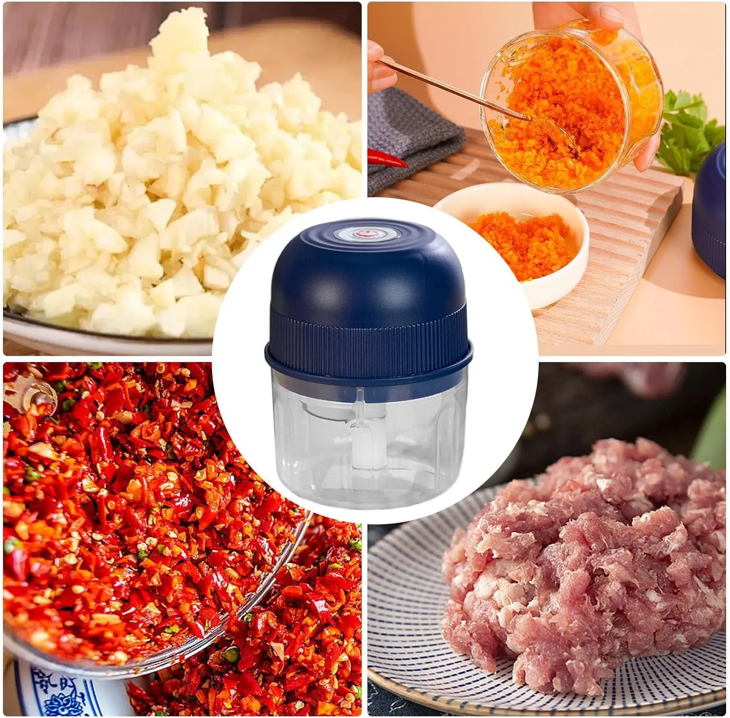 Electric Garlic Chopper Portable Cordless Mini Food Processor Rechargeable Vegetable Chopper Blender for Nuts Chili Onion Minced