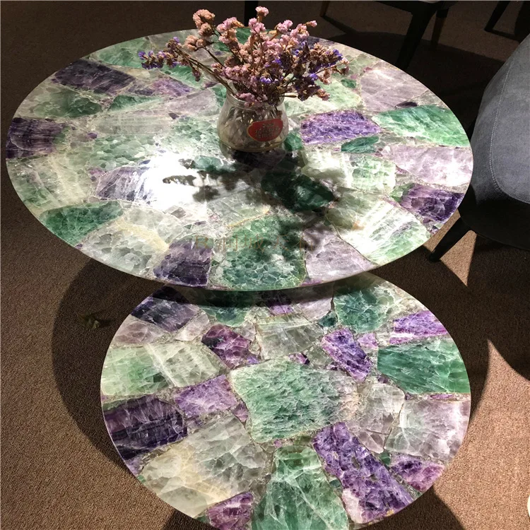 Semi Precious Stone Side Tables For Living Room Modern Multicolor Agate Onyx Marble Coffee Table