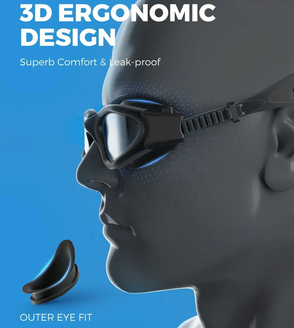 180 degree wide vision Professional Swimming goggles No Leaking Anti Fog UV Protection Swim goggle For Adult Men Women