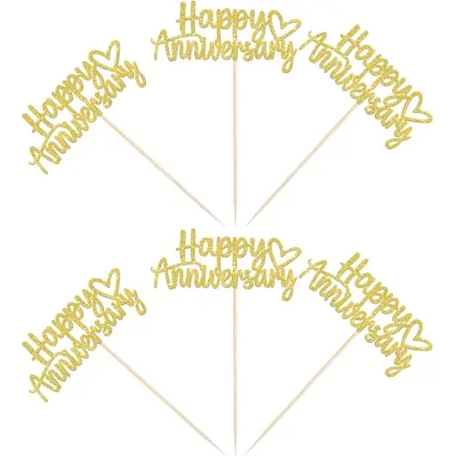 Happy Anniversary Decoration with Gold Glitter Happy Anniversary Cake Topper for Weeding Anniversary Party Decorations Supplies