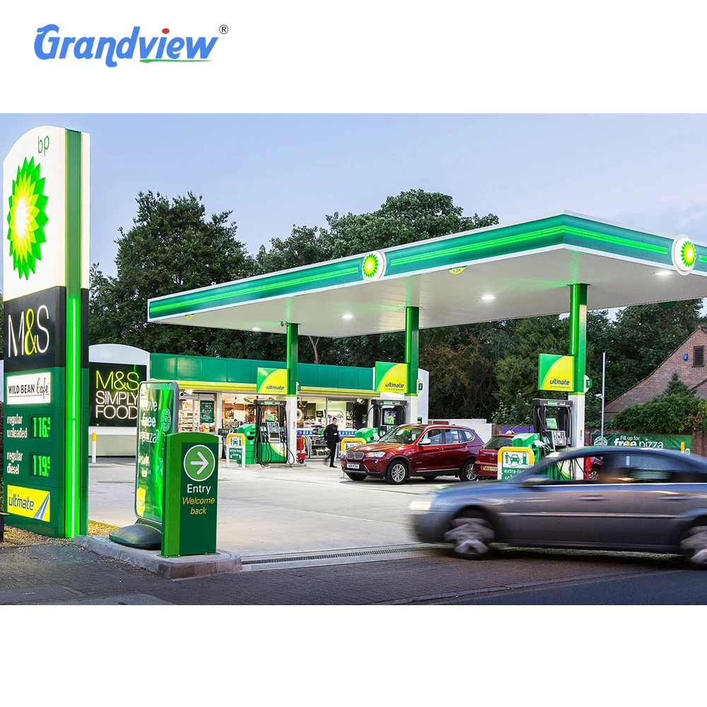Custom Gas Station and Design Petrol Fuel Accessories Pylon Sign Frame Design Gas Station Canopy Gas Station Sign