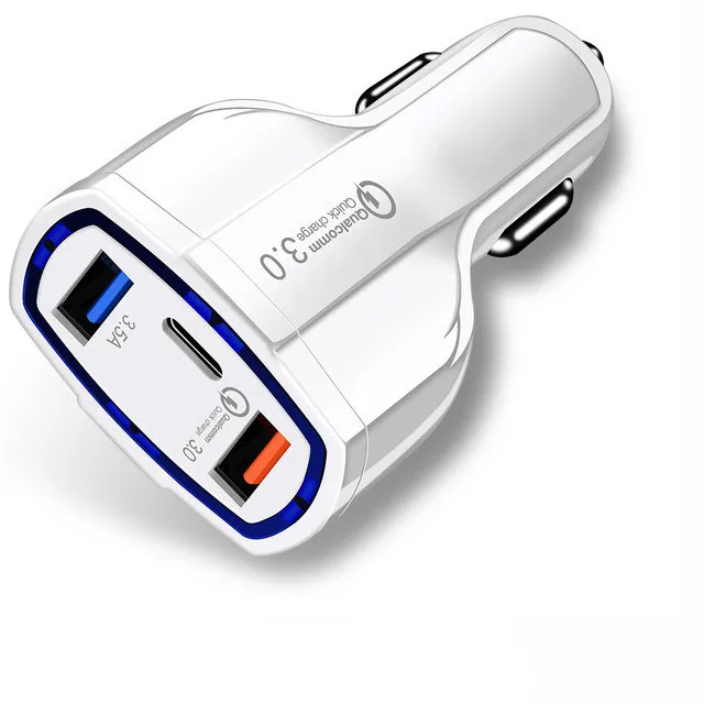 
 Автомобильное зарядное устройство 35 Вт, 7A, 3 порта, Type C и USB-зарядное устройство QC 3,0 с технологией быстрой зарядки Qualcomm 3,0  