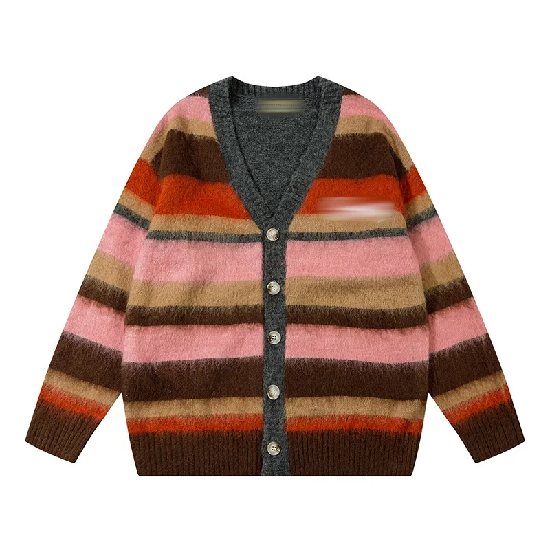 New Arrival 2024 Autumn Winter Stripe Colorful Women Cardigan Sweater Fashion Streetwear Knitted Loose Sweater