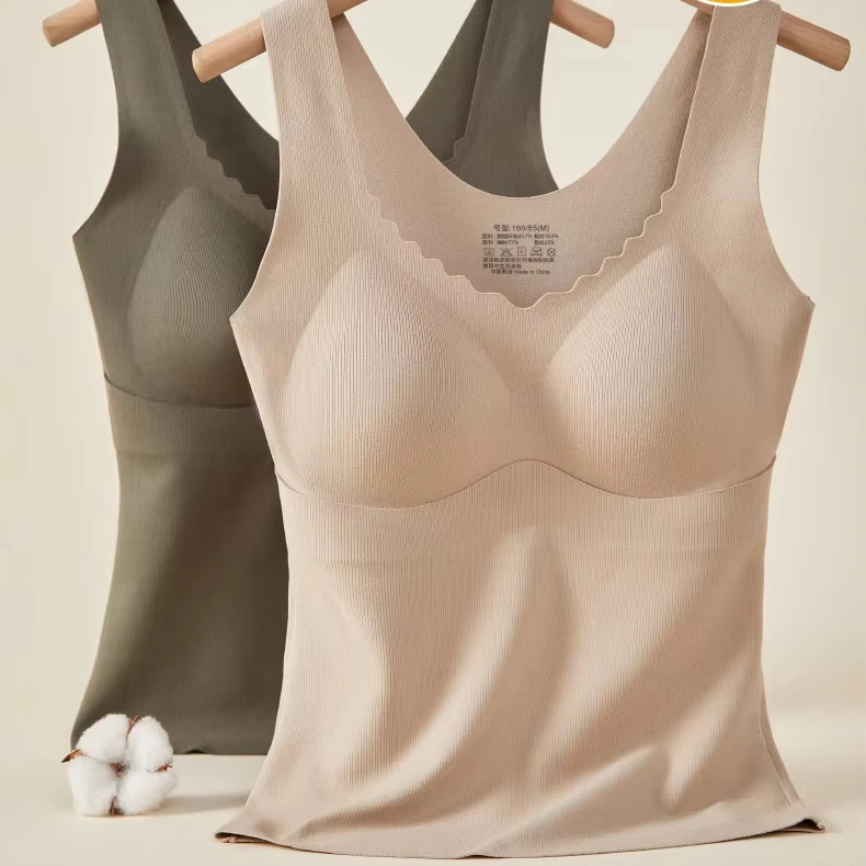 2024 new design Women Winter Warm Top Vest Sling Stretch With Bra Bustier Bralette Sleeveless Tank Top Under Garments For Ladies
