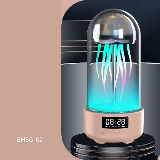 Smart Bluetooth Speaker Colorful  Jellyfish LED Light Portable Desktop Clock Wireless Night Lamp USB Rechargeable