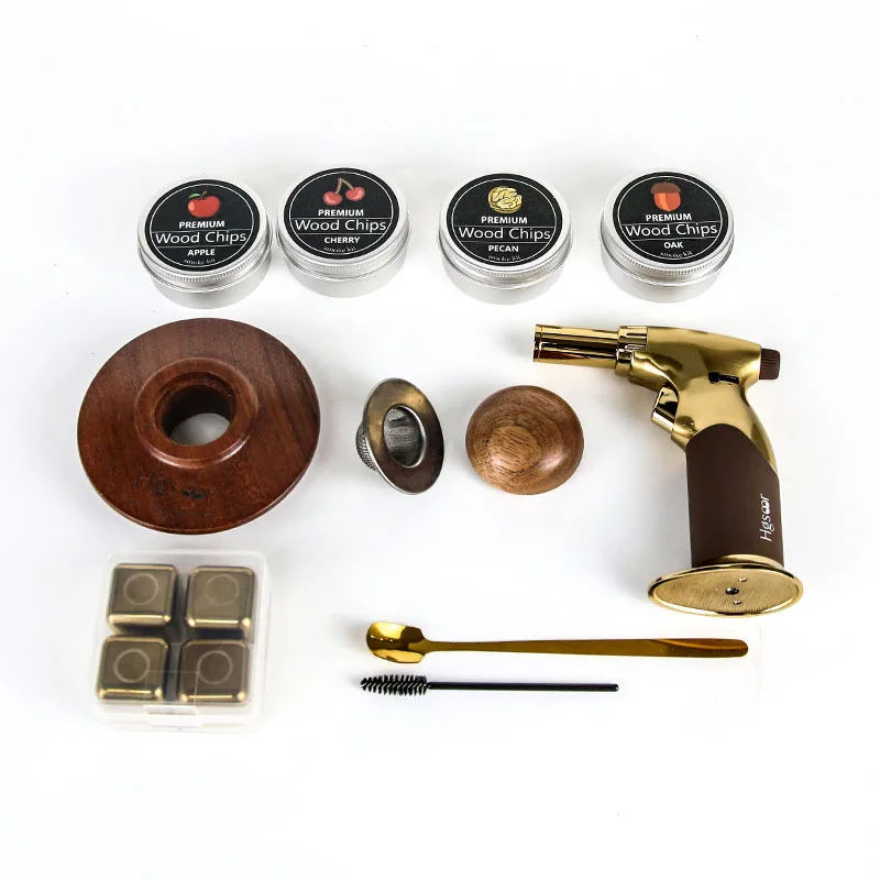 Cross-border beech wood box cocktail smoker gift box set bar bartending whiskey ice wine stone can be customized