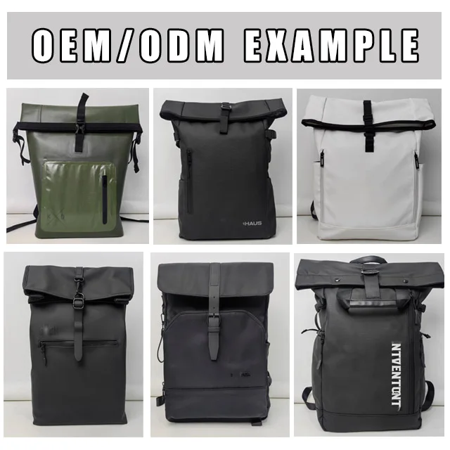 custom leather nylon unisex travel rolltop roll backpack roll for men laptop rolling bag convertible Casual roll top backpack