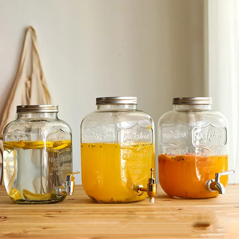 4L 5L 8L 10L  Glass Mason Jar Big Volume Juice Glass Drink Beverage Dispenser With Tap for Home Brewing Water Juice Barrel