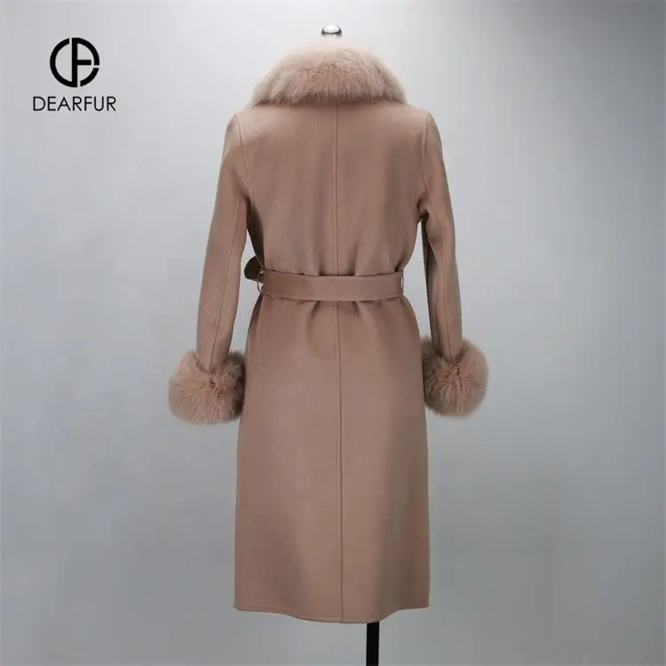 High Quality Elegant Fur Over Coat Womens Wool Cashmere Blend Standard Solid Long Fur Coats