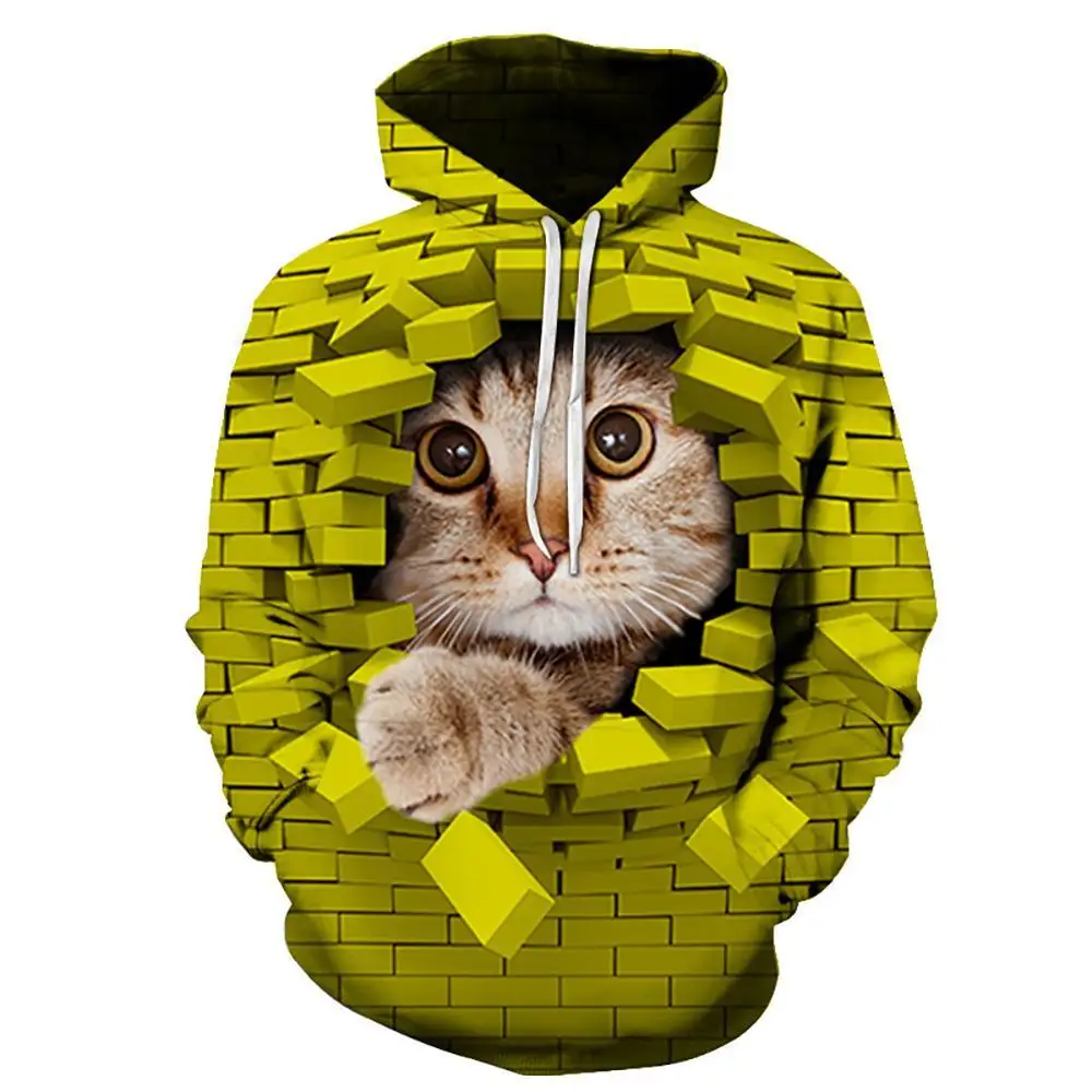 Dropshipping 3d Logo Printing Embossed Hoodie Cotton Casual Digital Printing Cat 3D Print Hoodie